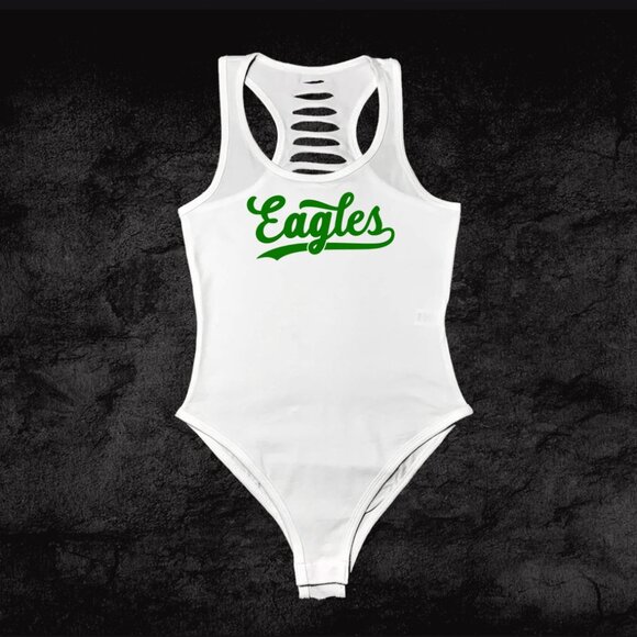 Hand Crafted Tops - White/Green Eagles Outfit, Philly Fan, Eagles Bodysuit, Philadelphia Shirt